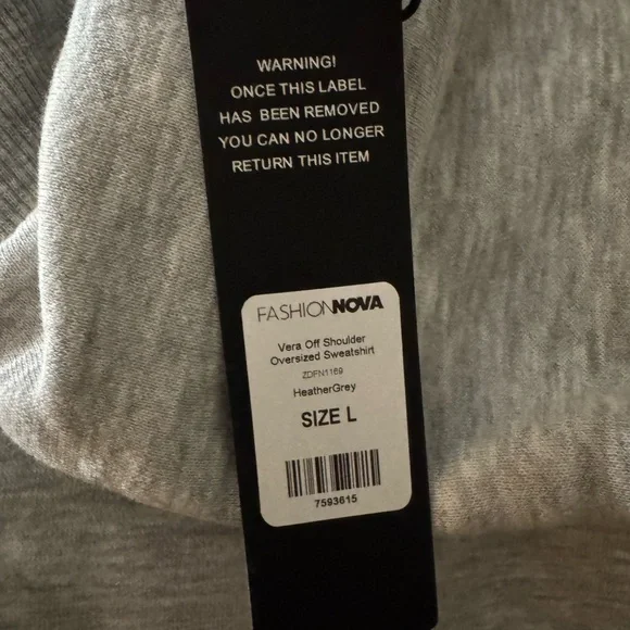 Off-Shoulder, Oversized, Heather Grey Sweatshirt - Picture 2 of 6